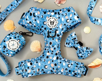 Blue Polka Dot Dog Harness Bundle – Collar and Bow Tie Set