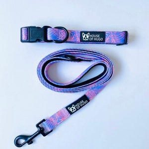 Large dog collar - large strong dog collar - safe large pink blue girl dog fabric collar - pet collar - big dog collar - floral dog collar