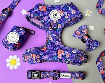 Floral dog harness and leash set - dog collar, lead & bow tie bundle set - dog harness set - dog harness bundle