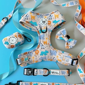 DOG HARNESS set bundle - safari animal print leash harness, collar, lead & bow tie bundle set - dog harness bundle dog and lead set