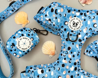 Blue Polka Dot Dog Harness - Adjustable Padded No-Pull Puppy Harness
