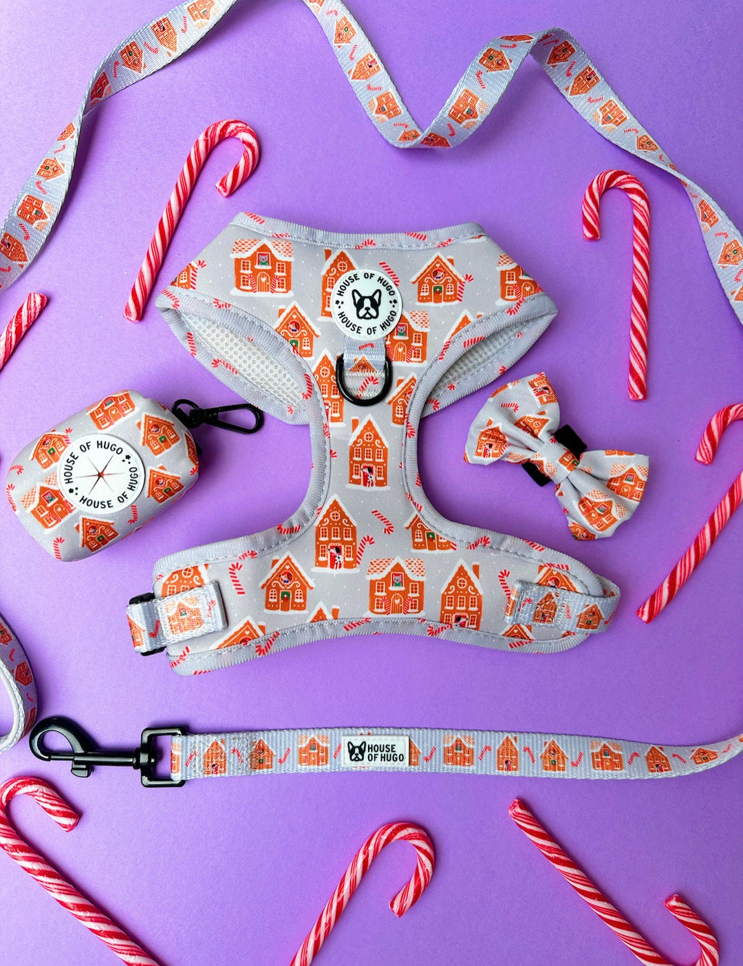 Christmas DOG HARNESS Lead Set Bundle Christmas Ginger Bread Candy Cane