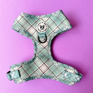DOG HARNESS - adjustable dog puppy harness - sage green check harness - gingham dog harness - padded strong no pull dog harness - dog outfit