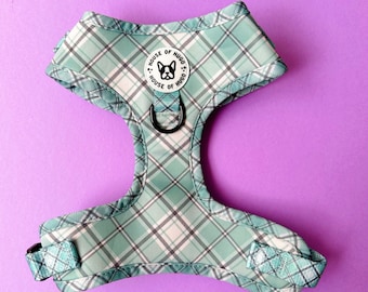Sage Green Check Dog Harness – Adjustable Padded Puppy Harness