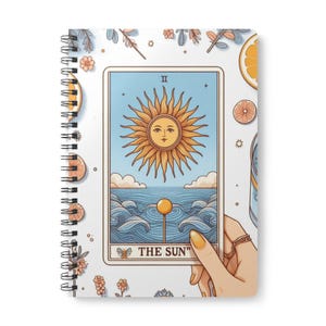 Libreta de espiral, Tarot Vintage del Sol A5, Diseño de Cartas del Tarot del Sol, Diario, Toma de Notas, Registro, Lecturas de Tarot, Regalo de Brujería, Estilo Boho