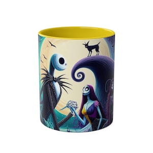 Two-Tone Coffee Mugs 11oz Ceramic Halloween Jack & Sally Coffee Mug Coffee Lovers Gift For Him/ Her Spooky Halloween Decor Gifts For Friends