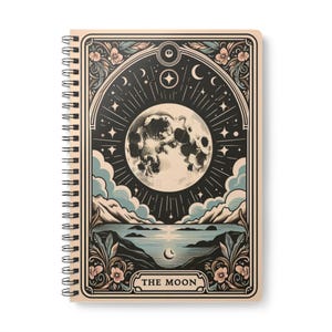 Moon Tarot Notebook A5 | Celestial Journal Planner | Wirobound Softcover Witchy Stationery & Tarot Reading Gift
