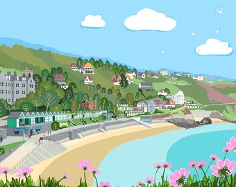 Welsh Giclee Print - Langland Bay - Wales Gifts - Welsh Artist Print