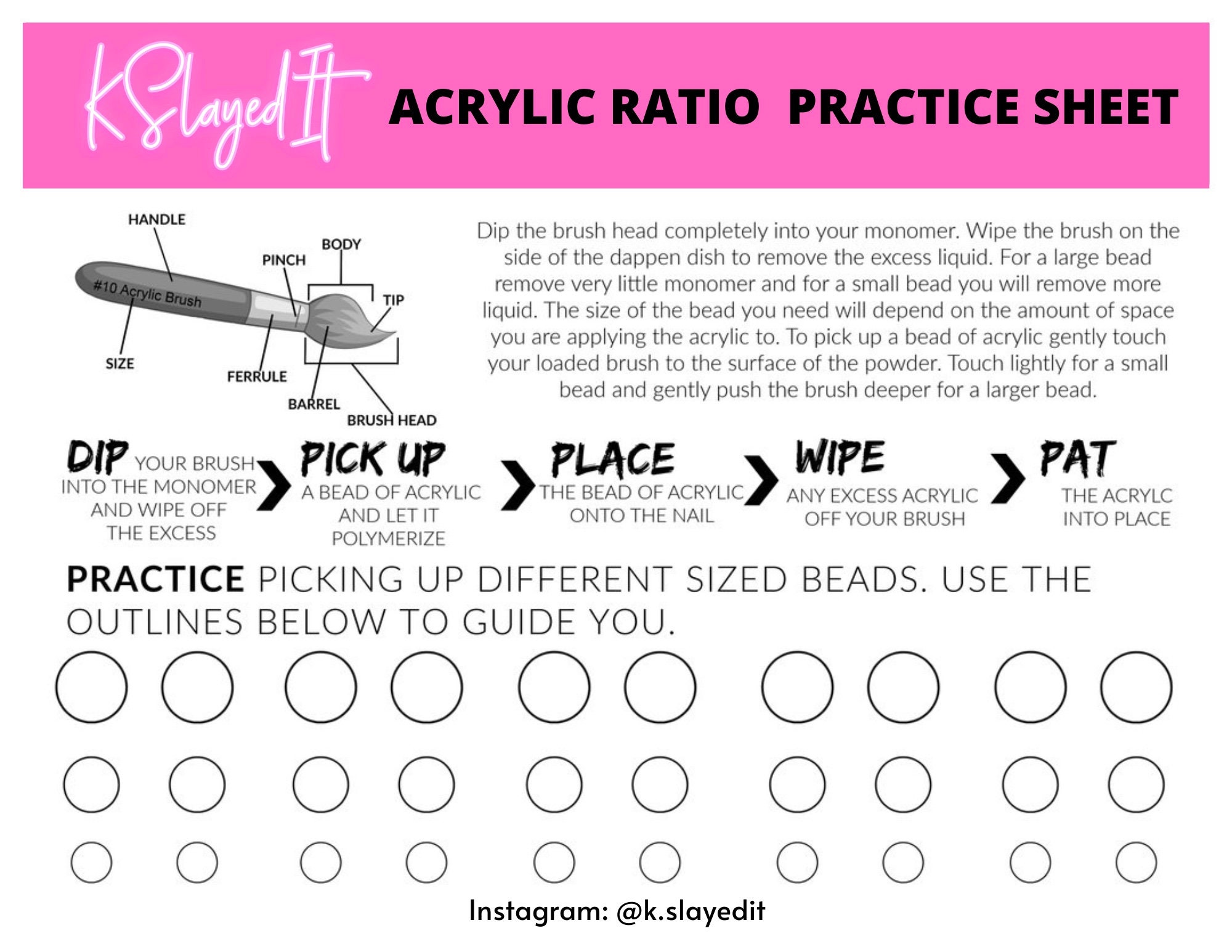Acrylic Application Practice Sheet Acrylic Practice Template Nail