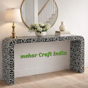 Floral Mother of Pearl Inlay Console Table | Handmade Entryway Decor