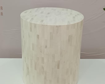 Handmade Bone Inlay Drum Side Table: Accent Furniture