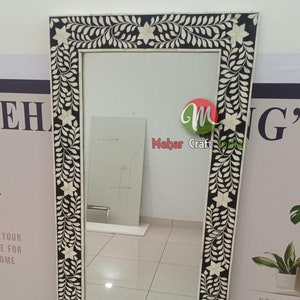 Handmade Bone Inlay Floor Mirror: Modern Leafy Pattern, Bedroom Decor
