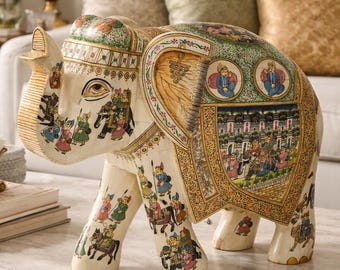ムガル時代の手描きの象の像、インドの手工芸品、芸術愛好家への贈り物
