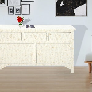 Handmade Bone Inlay Sideboard: Zigzag Pattern Cabinet