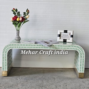 Handmade Bone Inlay Wooden Modern Green Coffee Table Center Tables Cocktails Table Bone Inlay Furniture Sofa Side table Décor Designer Table