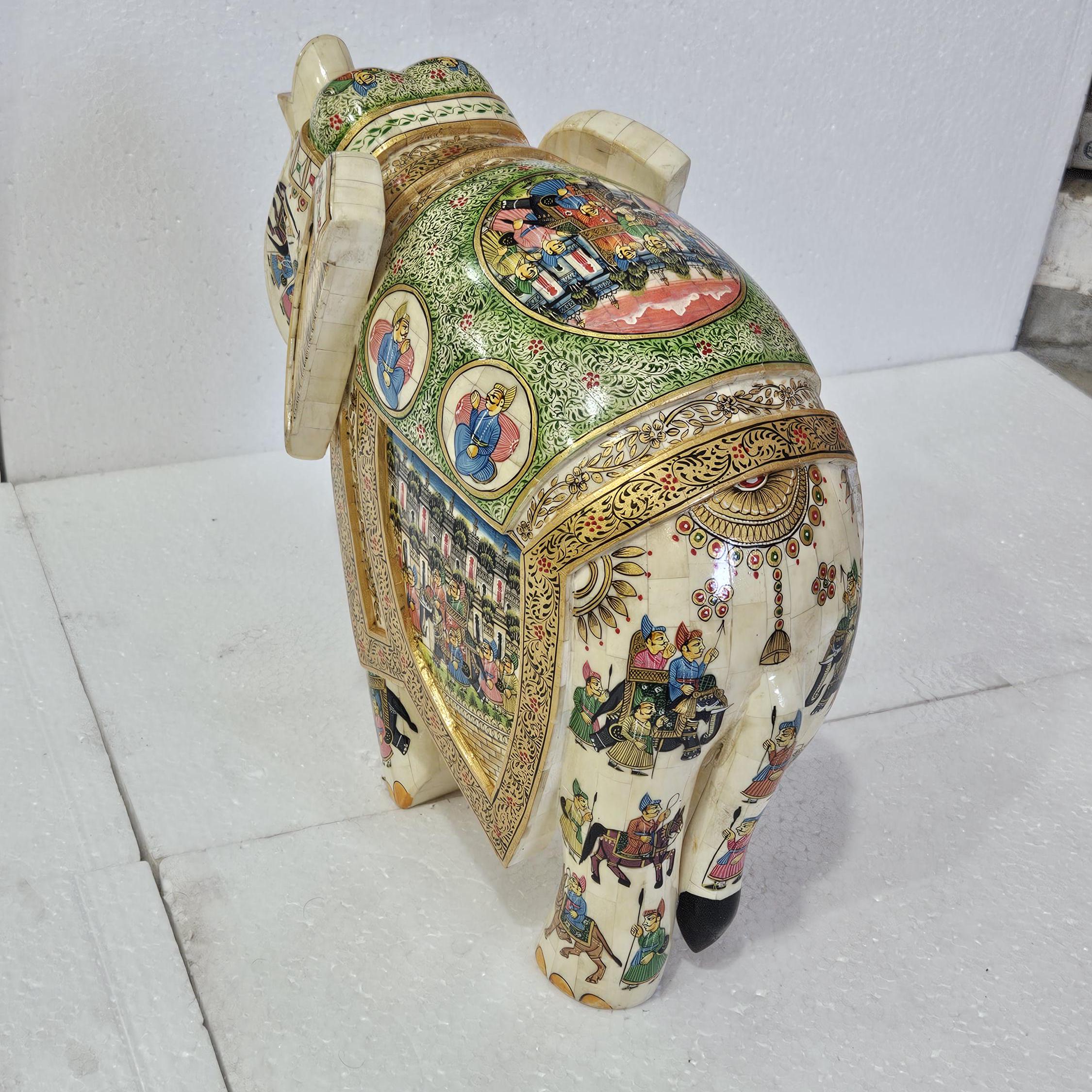 Hand-Painted Bone Elephant Figurine | Mughal Royal Art Decor