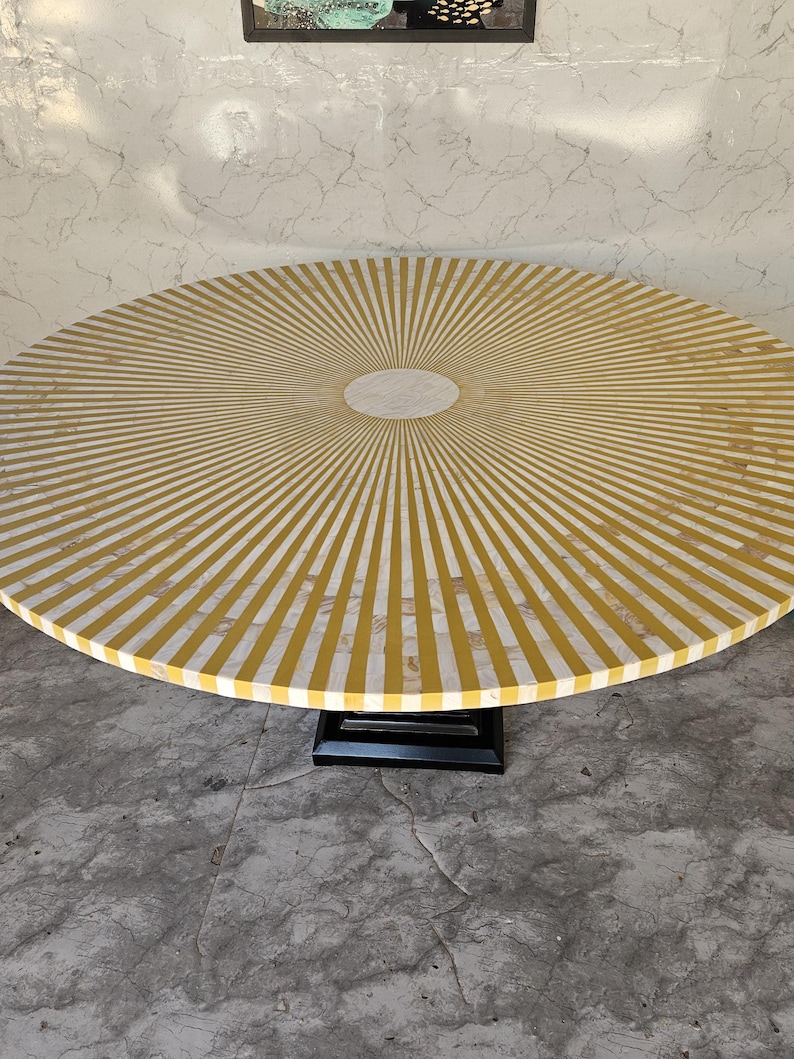 Tables Radiates Handmade Mother of Pearl Inlay Table Top | Geometric Marble Dining ...