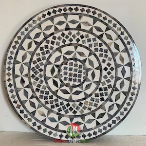 Handmade Bone Inlay Round Table Top: Decorative Wall Art