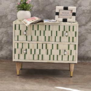 Handmade Bone Inlay Bed sides table Nightstand 2 drawer sofa sidetable dresser Chest Bone Inlay Buffet Gift Décor Home green table furniture