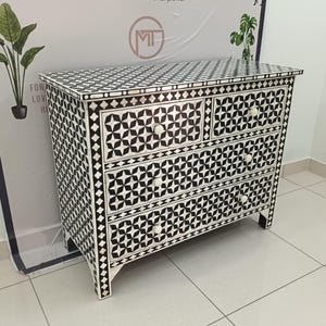 Handmade Bone Inlay Star Design Chest of Drawers: Entryway Sideboard