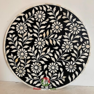 Bone Inlay Tabletop: Floral Inlay, Antique Furniture Decor
