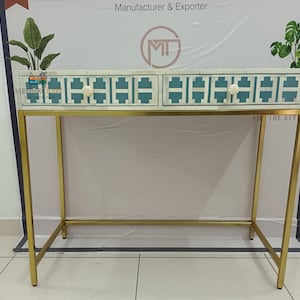 Handmade Bone Inlay Console Table: 2-Drawer Living Room Furniture