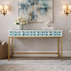 Bone Inlay 2 Drawer Console & Side Table - Grey Geomantic , Chats of Drawer , Dresser, Living Room Furniture , Hall Tables, Bone Furniture
