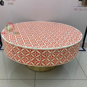 Wooden Bone inlay geometric coffee table bone inlay center table bone inlay coffee table grey bone round coffee table Bone Inlay Furniture ,