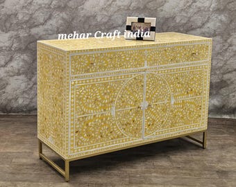 Mother of Pearl Inlay Sideboard: Floral Yellow Media Console