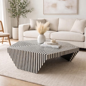 Bone inlay hexagon shape optical strip pattern coffee table, Bone inlay Table Bone inlay furniture Table Wooden Bone Inlay Antique Furniture