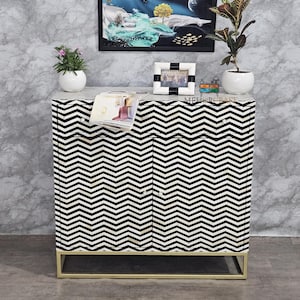 Handmade Bone Inlay Cabinet: Black Chevron Sideboard, Media Console