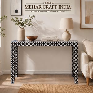 Wood Bone Inlay Console Tables, Furniture, Wooden Modern Geomantic Pattern Console Table Furniture Bone Table Bone Inlay Antique Furniture