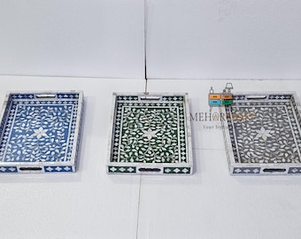 Mother of Pearl Inlay Tray: Square Bone Inlay, Home Decor
