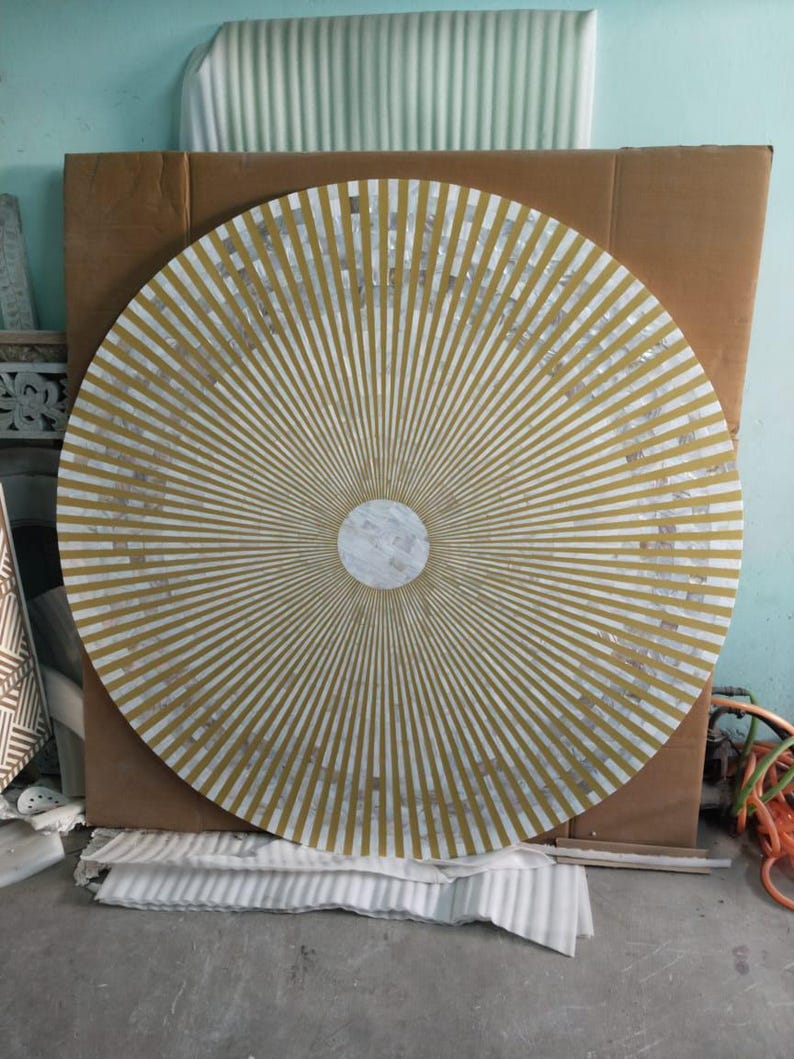 Tables Radiates Handmade Mother of Pearl Inlay Table Top | Geometric Marble Dining ...