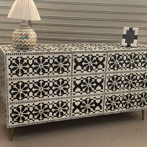 Handmade Bone Inlay 9-Drawer Chest: Blue Accent Furniture