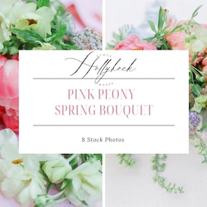 Pink Peony Spring Bouquet Instagram/Blog Stock Photo Bundle | Pastel Flower Bouquet Styled Mockup Stock Photos | 8 Hollyhock Stock IG Images