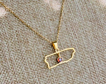 Puerto Rican island  with Crystal Charm - Gold Stainless steel