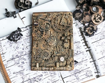Steampunk journal, handmade, unique, writing book, planner, cogs and gears, steampunk notebook, steampunk piece, original, retro, industrial
