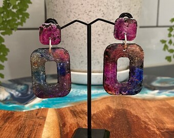 Polymer earrings, handmade earrings, alcohol ink earrings, everyday use, silver, resin earrings, unique, original design, lightweight