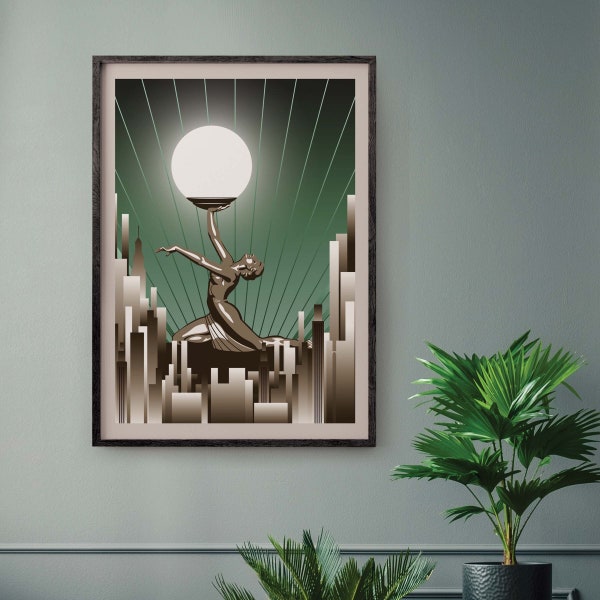 Deco Woman & Globe - Art Deco Wall Art - Retro Poster Design