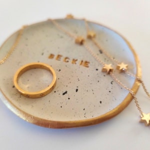 Handmade Personalised Ring Dish, gold and paint splatter, bridesmaid, birthday, wedding, anniversary gift, present, gift image 5