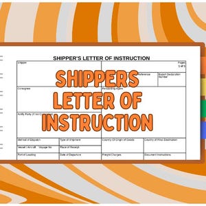 Puede incluir: Un formulario de instrucciones de envío con encuadernación en espiral, fondo blanco y líneas de cuadrícula negras. El texto SHIPPERS LETTER OF INSTRUCTION está impreso en letras naranjas grandes en el centro. Cinco pestañas de colores a la derecha.