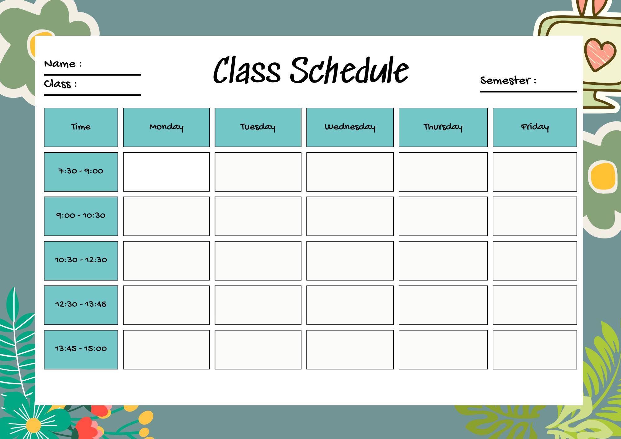 Class Schedule / Class Timetable / Class Itinerary Etsy