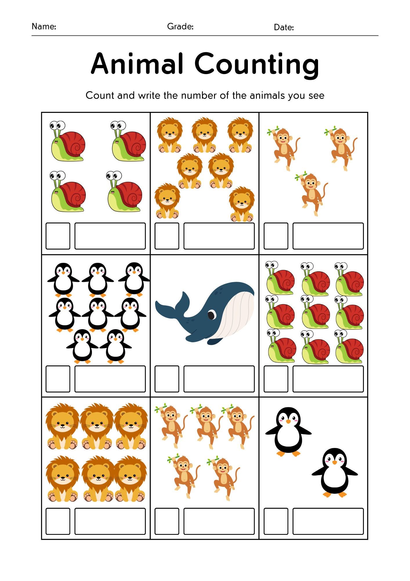 Animal Counting Math Worksheet | Animals | Animal Worksheet for Kids ...