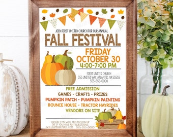EDITABLE Fall Festival Flyer Invitation, Kids Fall Event, Community Harvest Event Flyer Invitation, Instant Download Printable