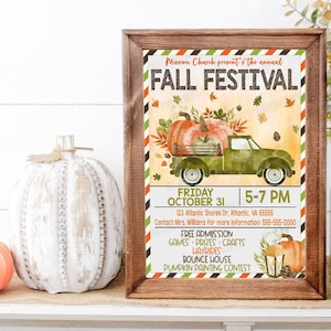 EDITABLE Fall Festival Flyer Invitation, Kids Fall Event, Community Harvest Event Flyer Invitation, Instant Download Printable