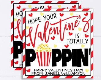 Valentine Popcorn Gift Tags, Editable Popcorn Gift Tag, Hope Your Valentines Is Poppin Gift Tag, Classroom School Gift, Valentine's Gift Tag