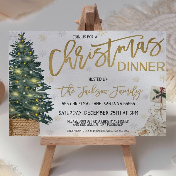 Christmas Dinner Invitation, Editable Invite, Staff Employee Office Business Work Winter Christmas Party Event Invitation/Card