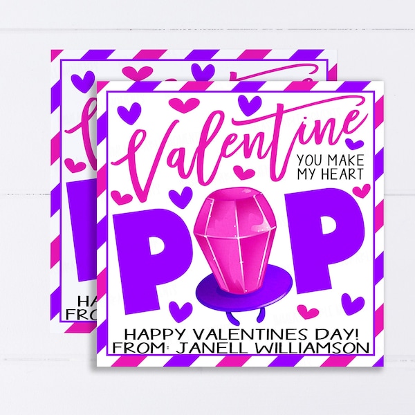 Valentine Candy Gift Tags, Editable Ring Pop Gift Tag, You Make My Heart Pop Gift Tag, Classroom School Gift, Valentine's Gift Tag