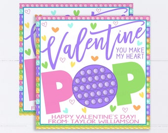 Etykiety na prezenty Valentine Pop, edytowalna etykieta na prezenty Fidget, etykieta na prezenty You Make My Heart Pop, etykieta na prezenty do szkoły DIY